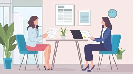 Fototapeta premium Two Businesswomen Review Documents During a Meeting