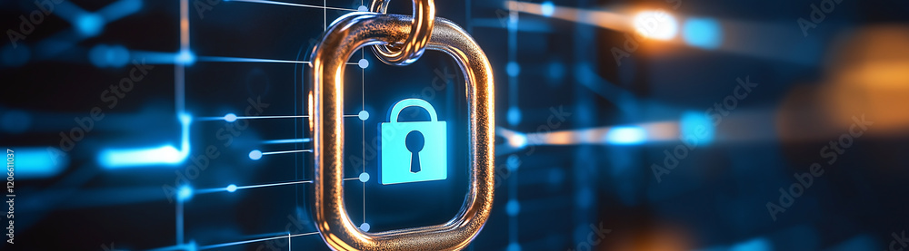 Poster padlock protecting network security in digital cyberspace