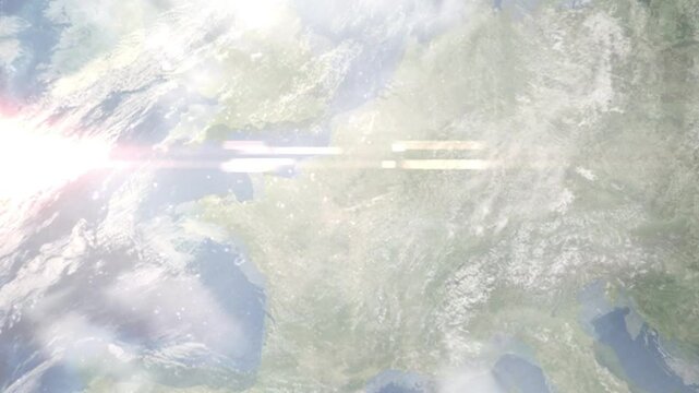 Earth zoom in from space and focus on Ivry sur Seine, France. Background for travel blog or intro. Satellite view. 3D style animation. Images from NASA.