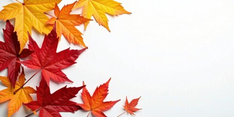 Vibrant Autumn Leaves Arranged on a Clean White Background, Creating a Festive and Seasonal Design Perfect for Fall-Themed Projects