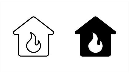 House fire icon set. fire emergency and home safety. vector illustration on white background