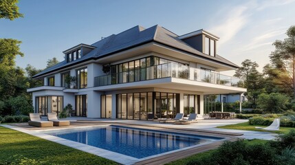 Fototapeta premium Modern Luxury Villa with Pool and Garden