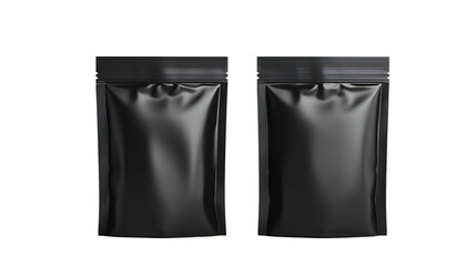 Matte black doypack packaging, isolated on transparent background 