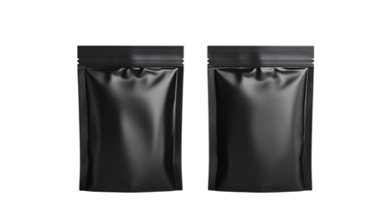 Matte black doypack packaging, isolated on transparent background 