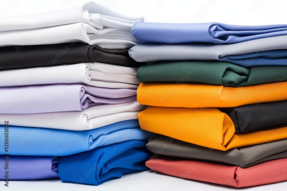 Poster colorful assortment of neatly folded fabrics displayed in stacks for textile enthusiasts and designe