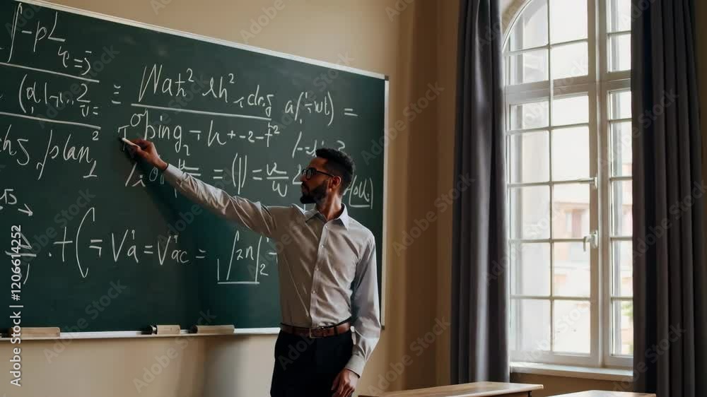 Poster teaching mathematics concepts in a classroom scene with professional footage