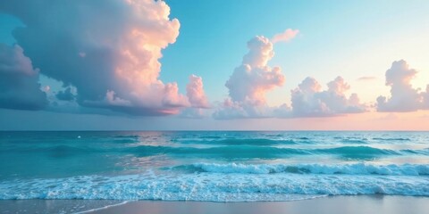 Serene Ocean Waves Crashing Gently on a Sandy Shore Under a Pastel Sky at Sunset