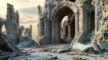 Ruins of a Crumbling Stone Structure with an Archway