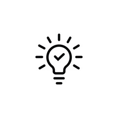 black bulb with checkmark like quick tip icon. flat stroke linear simple trend modern efficiency logotype design element isolated on white. concept of