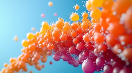 A Stream of Vibrant Orange and Pink Spheres Against a Blue Sky
