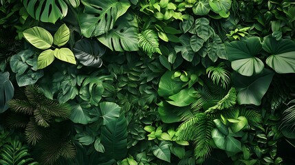 Lush Green Tropical Foliage Wall