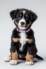 Adorable appenzeller sennenhund puppy sitting and posing on white background