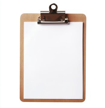 Wooden clipboard with blank paper.