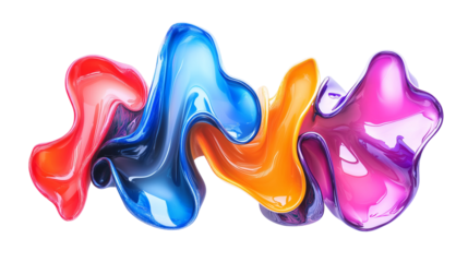 Modern abstract elements in bold colors isolated on transparent background 