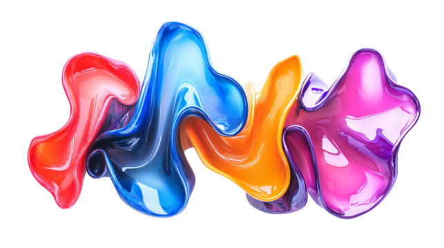 Modern abstract elements in bold colors isolated on transparent background 