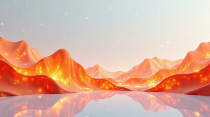 Luminous Orange Undulating Hills Reflecting in a Calm Still Water Surface