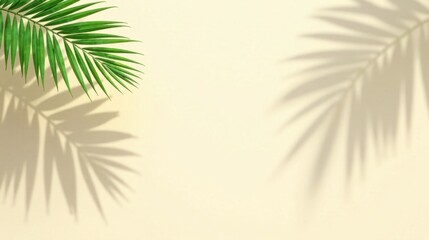 Tropical Fronds and Their Shadows Cast on a Soft Beige Background, a Perfect Image for Summer-Themed Designs or Projects