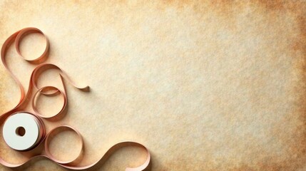 Elegant Pink Ribbon Swirls on Aged Parchment Paper Background, Perfect for Wedding Invitations, Craft Projects, or Decorative Designs