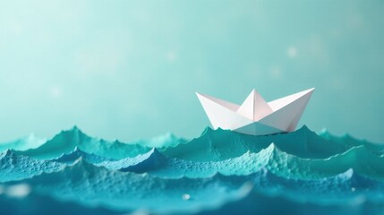 A tiny paper vessel navigates a stylized ocean, symbolizing a journey of discovery and the unknown