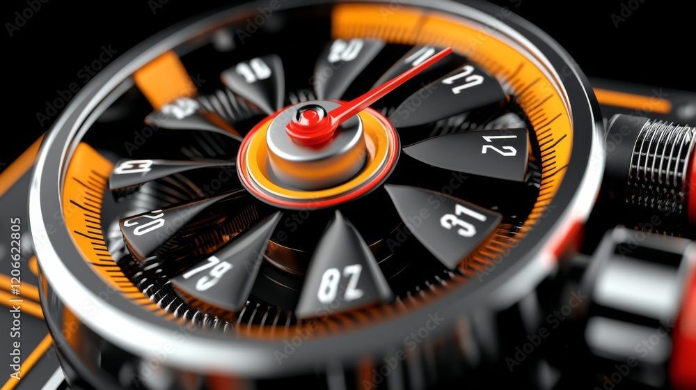 Poster close-up view of a vibrant and detailed speedometer with an intricate design and bold colors