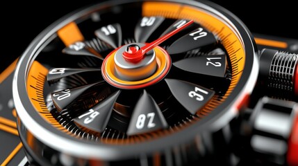 Obraz premium Close-up view of a vibrant and detailed speedometer with an intricate design and bold colors