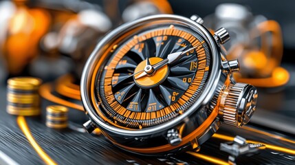 Unique wristwatch design with vibrant orange details against a contrasting background showcases artistry and craftsmanship in horology