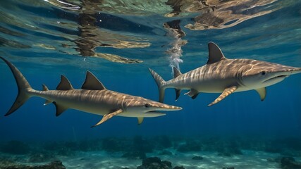 Fototapeta premium Smalltooth Sawfish Courtship: A Dance of Mating Rituals in Shallow Waters