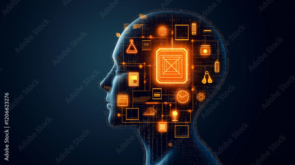 Poster Artificial intelligence processing data in digital brain with futuristic interface
