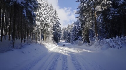Obraz premium Snowy Road in a Winter Wonderland