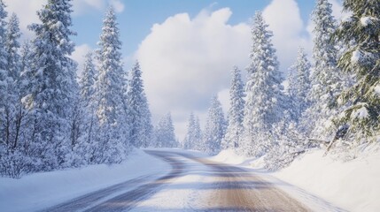 Obraz premium Snowy Forest Road