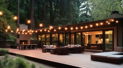 Modern Home Patio with String Lights