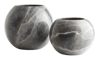Fototapeta premium Marble spherical vases in grayscale, modern home decor concept