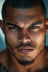 Obraz premium Serious latino man with short hair and goatee showing anger