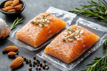 Delicious Keto Salmon and Almond Meal Prep Healthy, Easy Recipe with Fresh Ingredients, Perfect for Weight Loss and Dietary Management This simple, quick preparation showcases the benefits of a