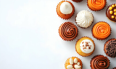 Autumn Cupcakes Arranged on White Background