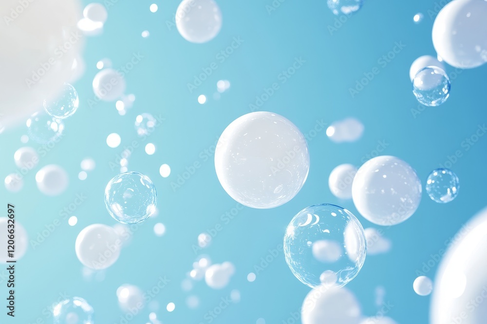 Aufkleber abstract background with floating translucent and opaque spheres in blue.