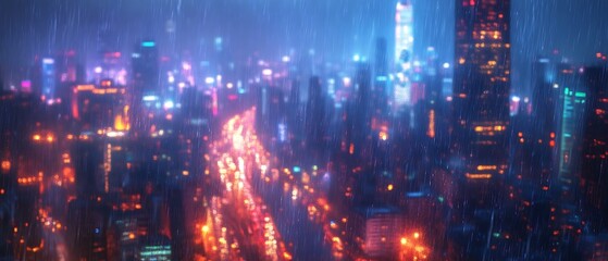 Raining Cityscape Night Traffic