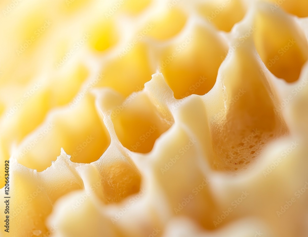 Poster close-up of honeycomb texture, showing detail of wax cells.