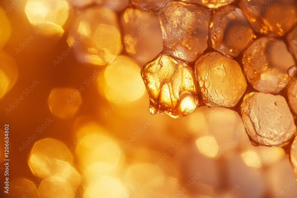 Poster Abstract golden honeycomb texture with bokeh background.