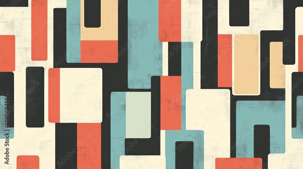 Poster abstract geometric pattern featuring various colored rectangles and squares.
