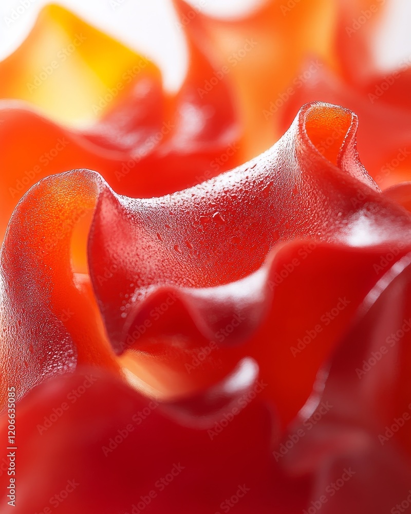 Poster abstract close-up of red and orange translucent wavy shapes.