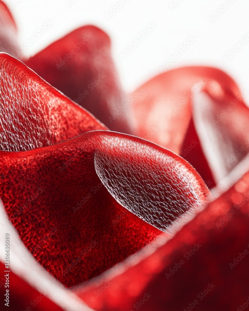 Poster Close-up of a red, textured, translucent, petal-like surface with soft lighting and shallow depth of field.