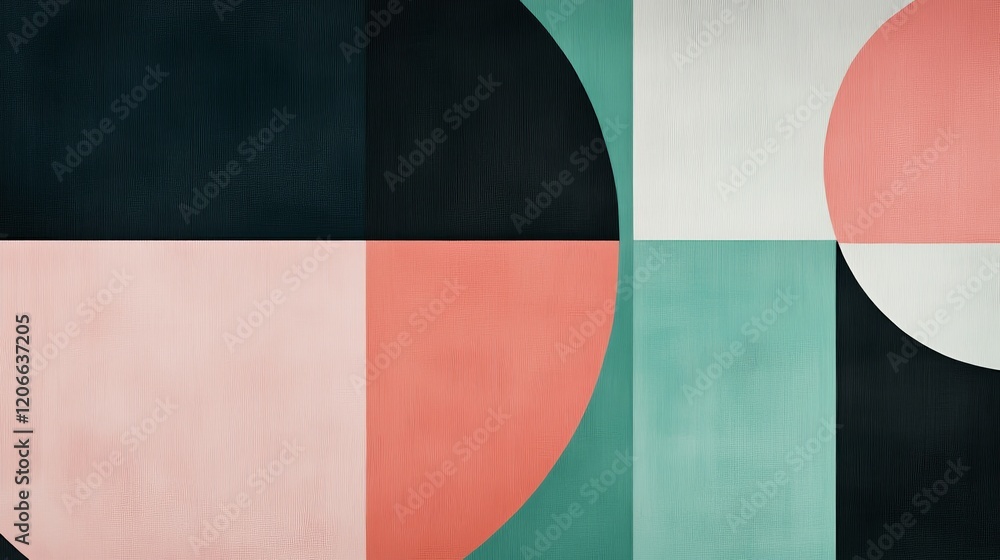 Poster abstract geometric composition with soft colors and shapes.