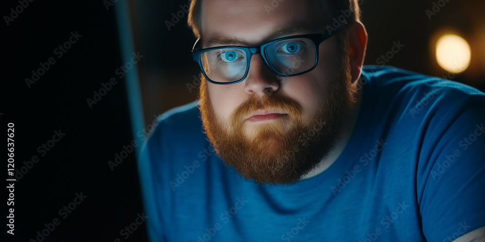 Poster Focused programmer working late at night on computer project