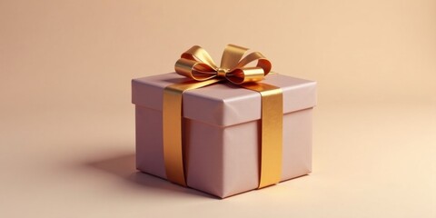 Fototapeta premium A blush pink gift box adorned with a luxurious gold ribbon, ready for a special occasion.