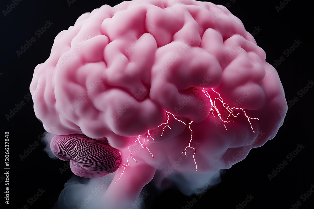 Poster Brain experiencing electrical activity: lightning effect symbolizing neurological processes