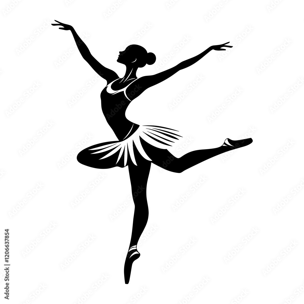 Poster simple ballet dancer in a pose silhouette linear recreation expression ballerina vector