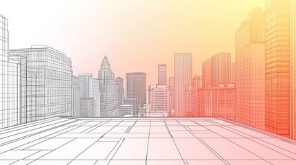 Fototapeta premium A stylized city skyline illustration with a gradient background.
