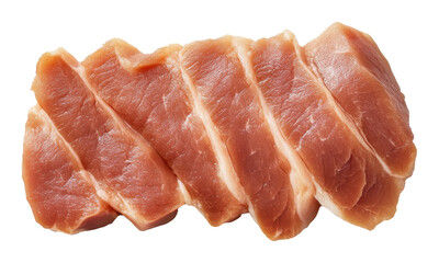 Slices of raw pork meat isolated on white, fresh and organic food concept