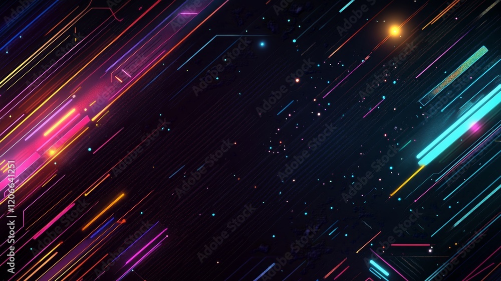 Aufkleber abstract digital design with vibrant lines and glowing elements on a dark background.